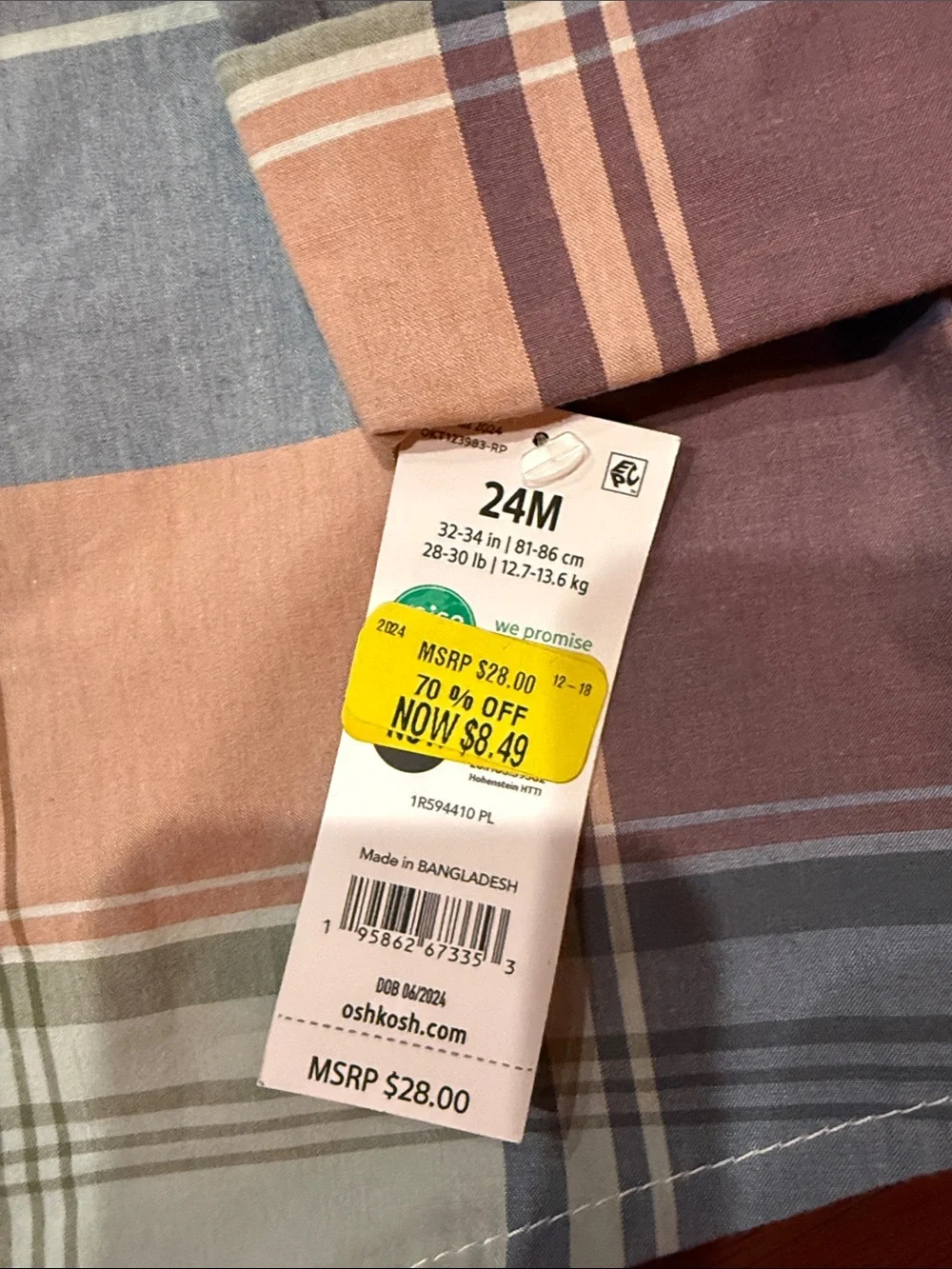 OshKosh B'gosh Plaid Button-Down Shirt in Blue & Peach
